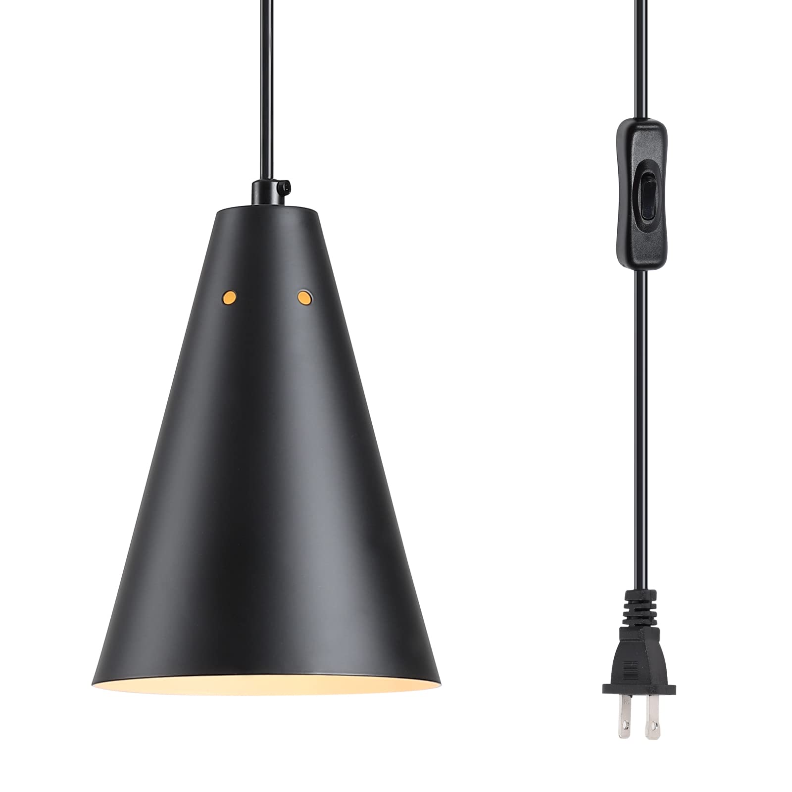 Dijiahua Black Plug In Pendant Light, Metal Shade, Modern Farmhouse Style, On/Off Switch, Mini Size for Kitchen Island, Model P-JDH050