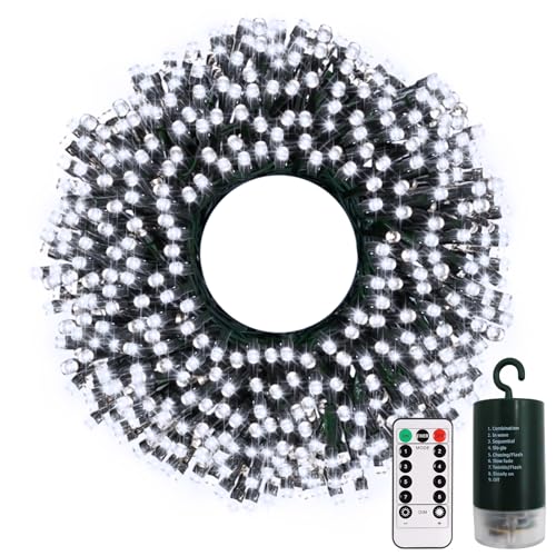 echosari 200 LED 66ft Battery Powered Christmas Lights, String Lights with Remote Timer, Outdoor Fairy String Lights Waterproof for Home Garden Party Christmas Trees Decoration (Cool White)