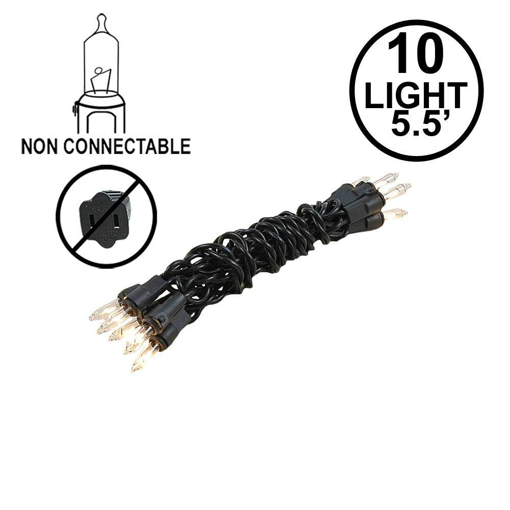 Novelty Lights Mini Light String, 5.5ft, 10 Bulbs, Clear, Black Wire, Incandescent, 4in Bulb Spacing, Model CG10/NS-BK