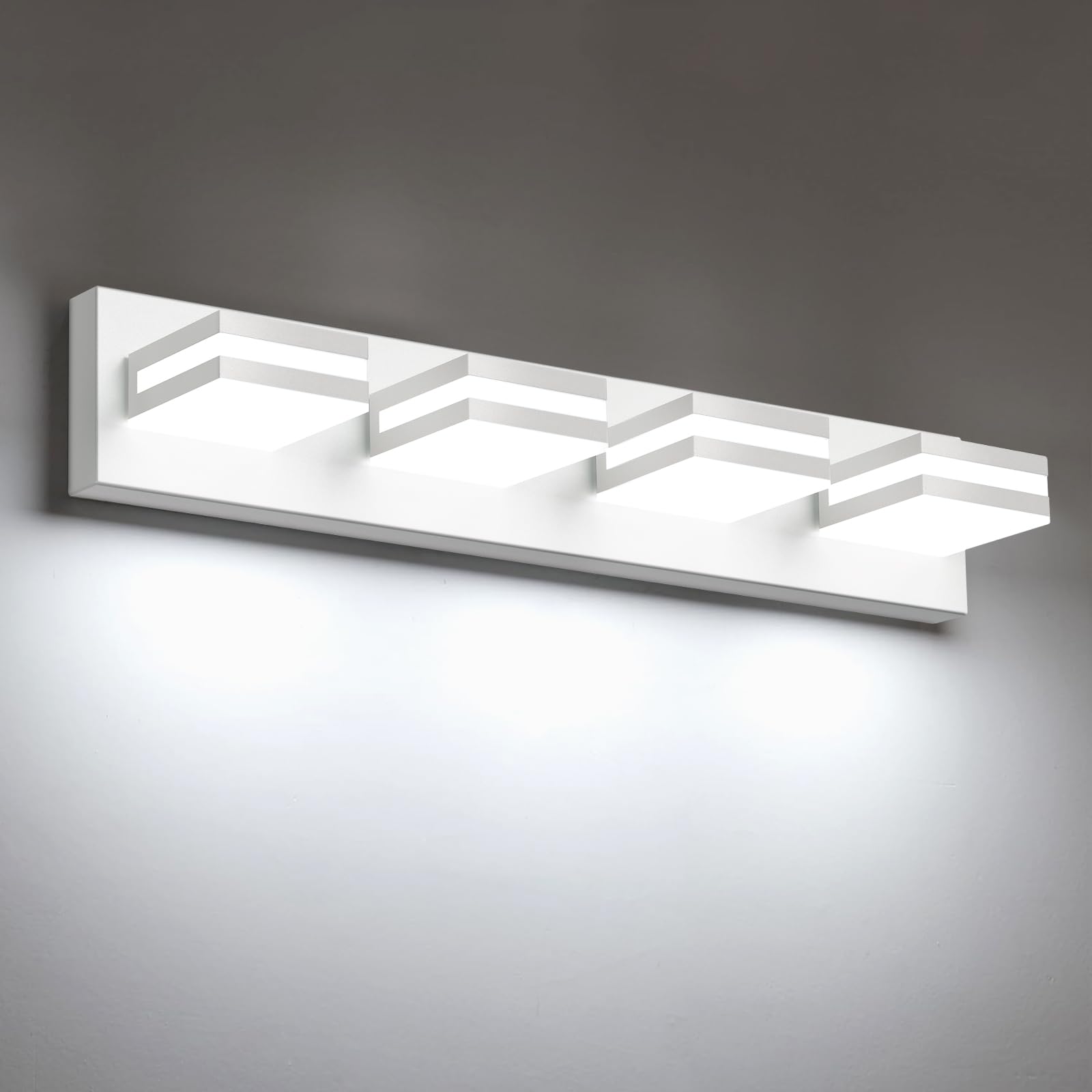 IZORRO LED Modern Bathroom Lights Fixtures(4-Light Dimmable) Matte White Acrylic Wall Lighting Vanity Lights for Bathroom Over Mirror - 6000k 24In (No Assembly Required)