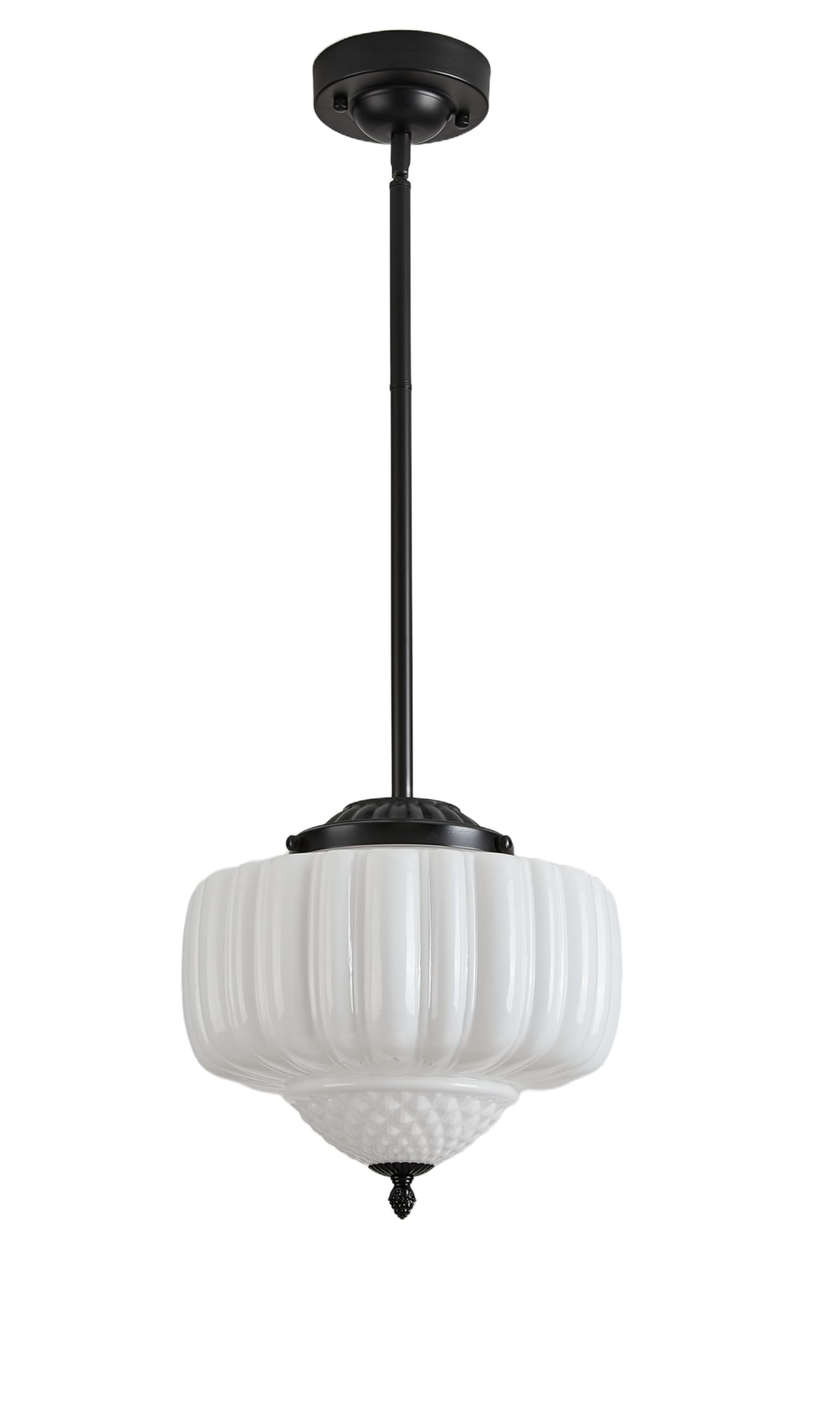 Fctwaks Schoolhouse Pendant Light  12 Black Schoolhouse Ceiling Light Fixture With Milk Glass White Shade  Adjustable Height  Mid Century Modern Pendant Lighting For Kitchen Island Dining Room