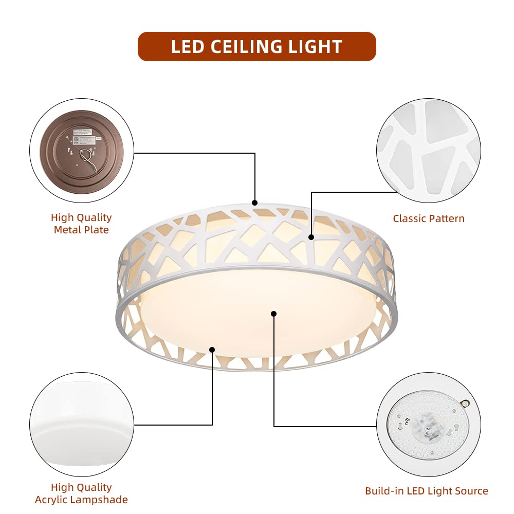 Vicnie 12&quot; Dimmable Led Flush Mount Light, 15W 1100 Lumens, Warm White For Kitchen