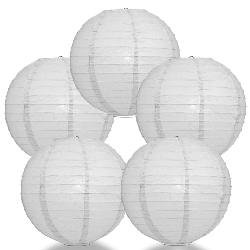 Quasimoon Paper Lanterns, 16 Inch Gray, 5-Pack, Round Paper Lanterns, Even Ribbing, Hanging Decoration