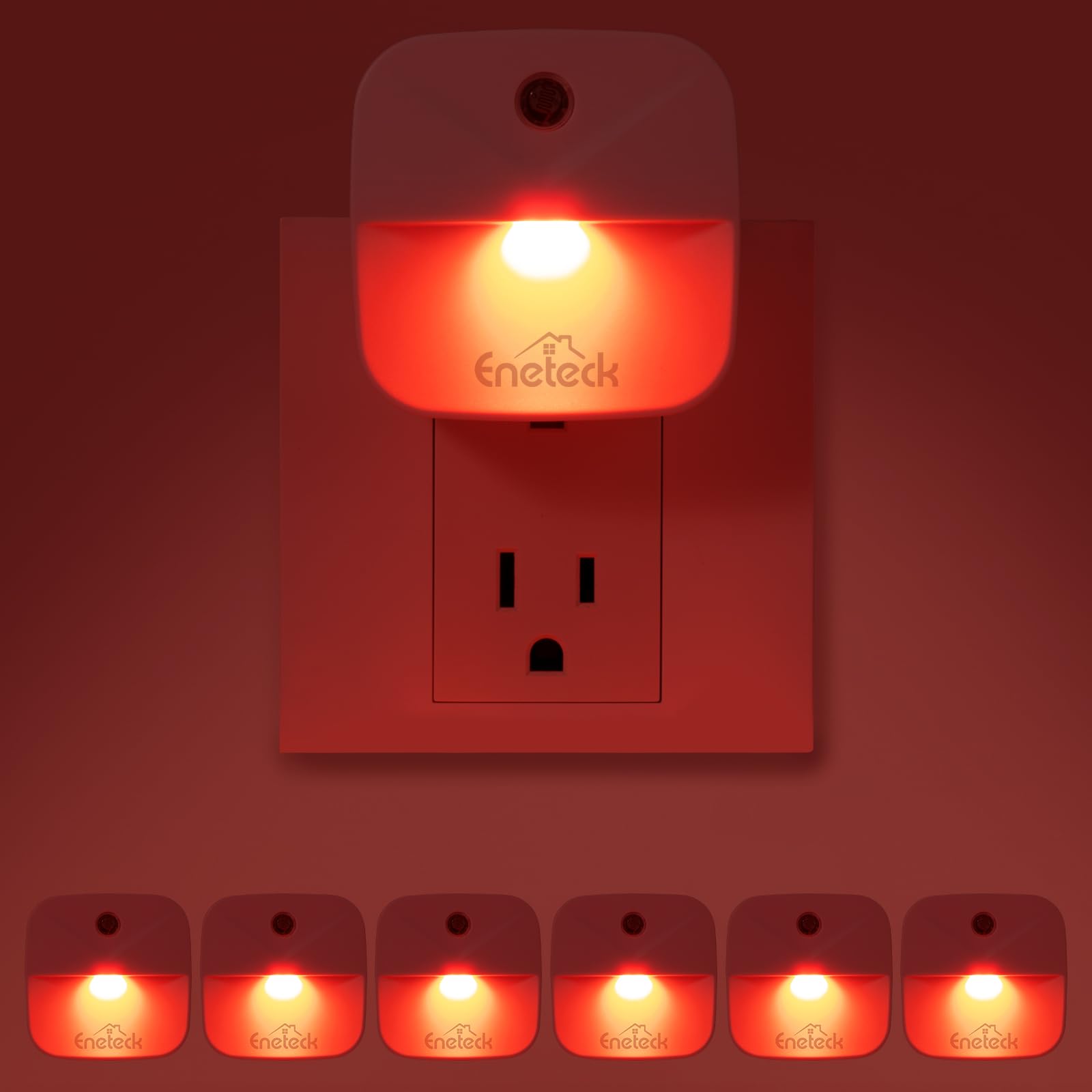 Eneteck LED Night Light Plug-in with Dust to Dawn Sensor, Small, Plastic, Red Light, 6 Packs