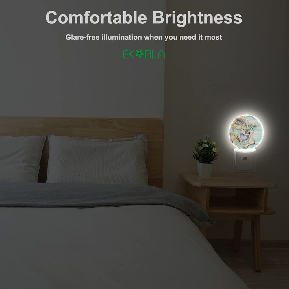 Ekobla Beach Night Lights Plug Into Wall Seashell Starfish On Wooden Board Coastal Led Dusk To Dawn Night Lamp Auto Sensor For H