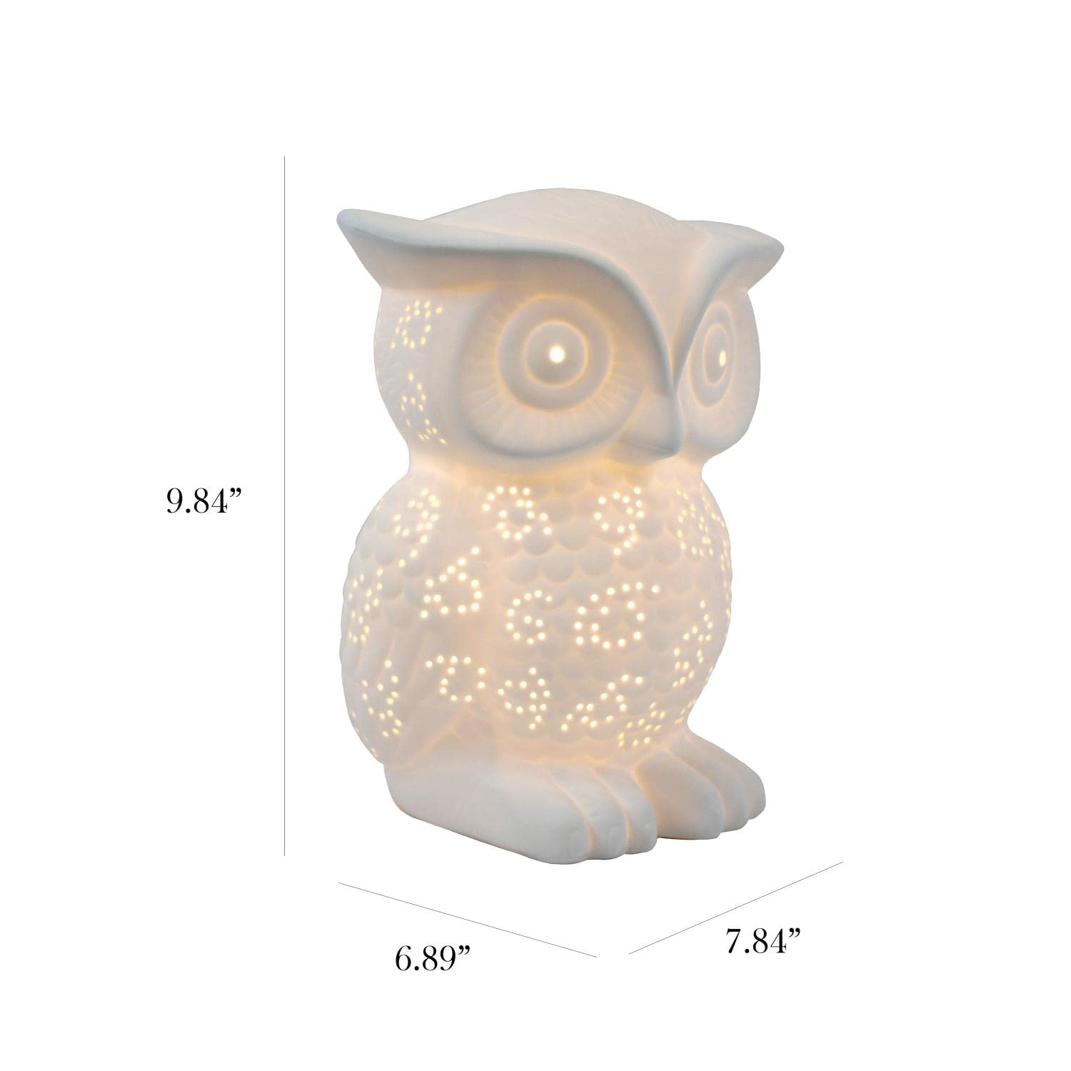 Simple Designs Lt3027-Wht Porcelain Fun Shaped Wise Owl Table Lamp, White