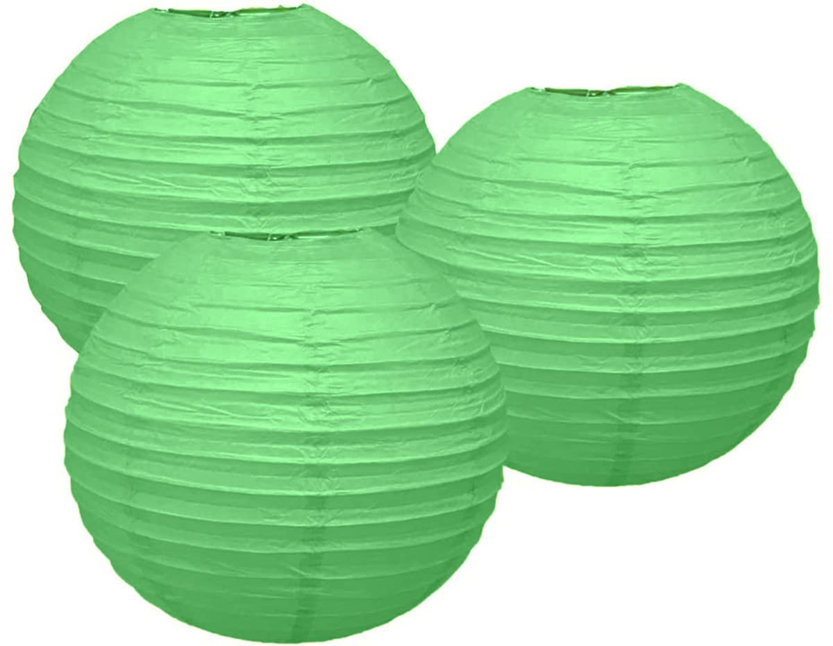 Matissa Pack Of 3 Round Paper Lanterns, Light Green, 12'' / 30Cm