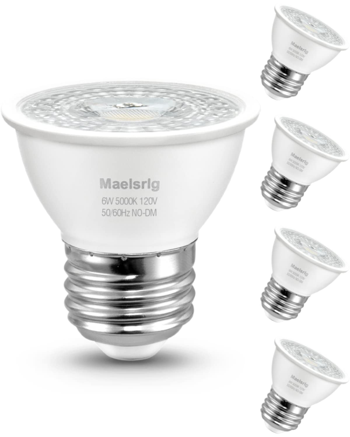 Maelsrlg PAR16 LED Spotlight Bulb, 6W(60W Equivalent), 600 Lumens, Daylight 5000K, E26 Base, 4-Pack, Plastics