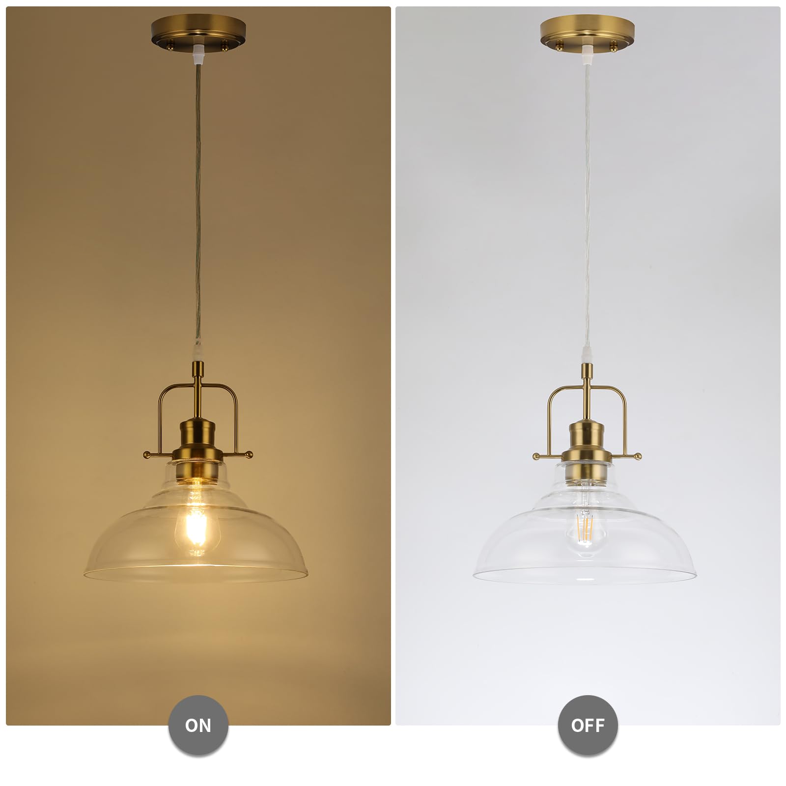 WILON Brass Gold Pendant Light Fixture, Modern Industrial Design, 11'' Size, Vintage Style for Kitchen, Dining Room, Entryway