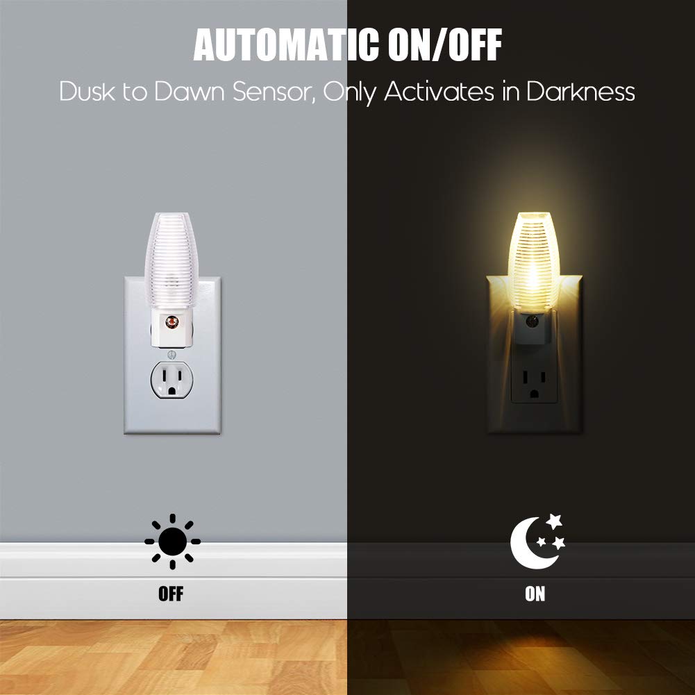 Emotionlite 8 Pack Warm White LED Night Lights with Dusk to Dawn Sensor, Ideal for Kids' Nursery, Bedroom, Bathroom, Hallway, Stairs