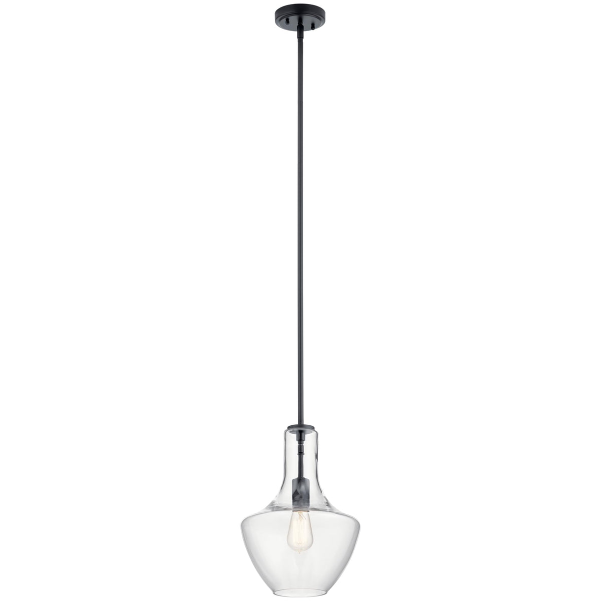 Everly 15.25 1-Light Bell Pendant With Clear Seeded Glass In Black, For A Kitchen Island, Dining Nook, Or Home Bar, (15.25 X 10.