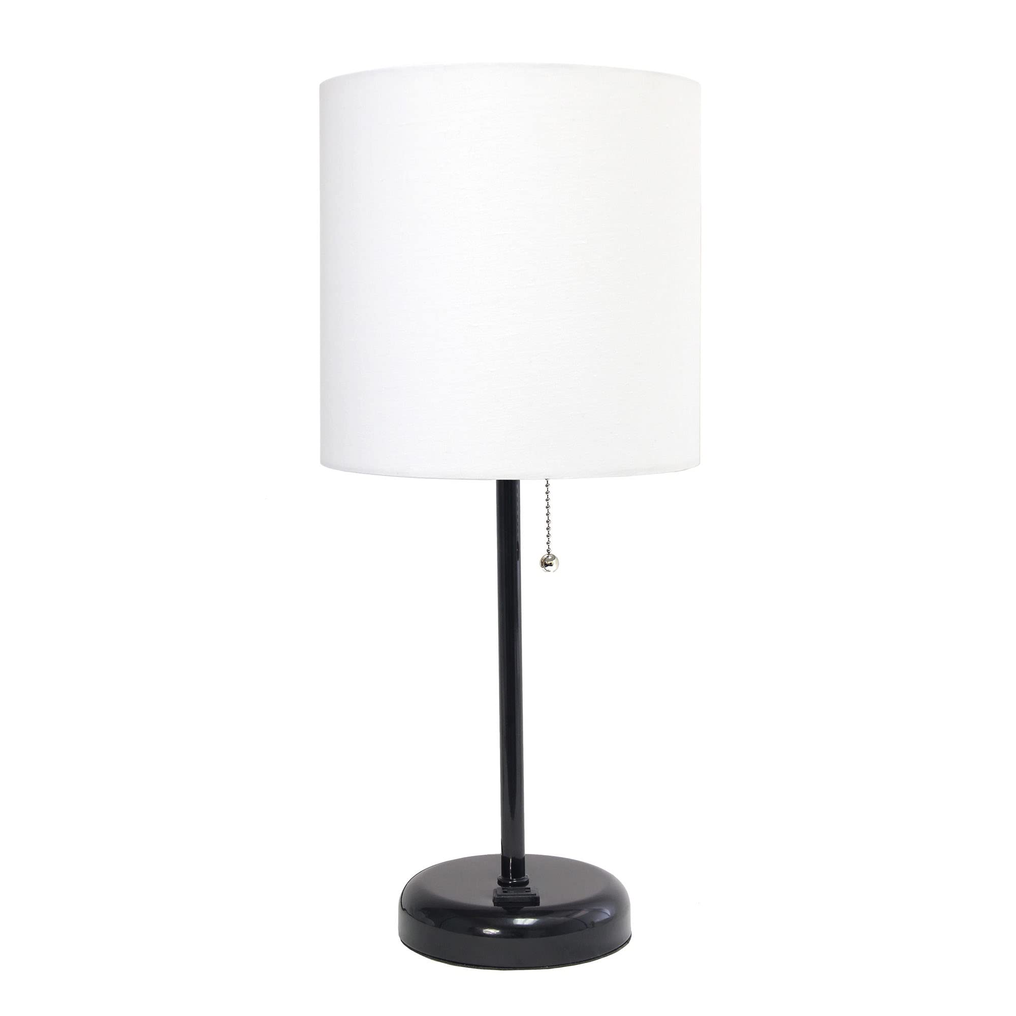 Creekwood Home Oslo Black Metal Table Lamp With White Drum Shade - 19.5" Contemporary Design