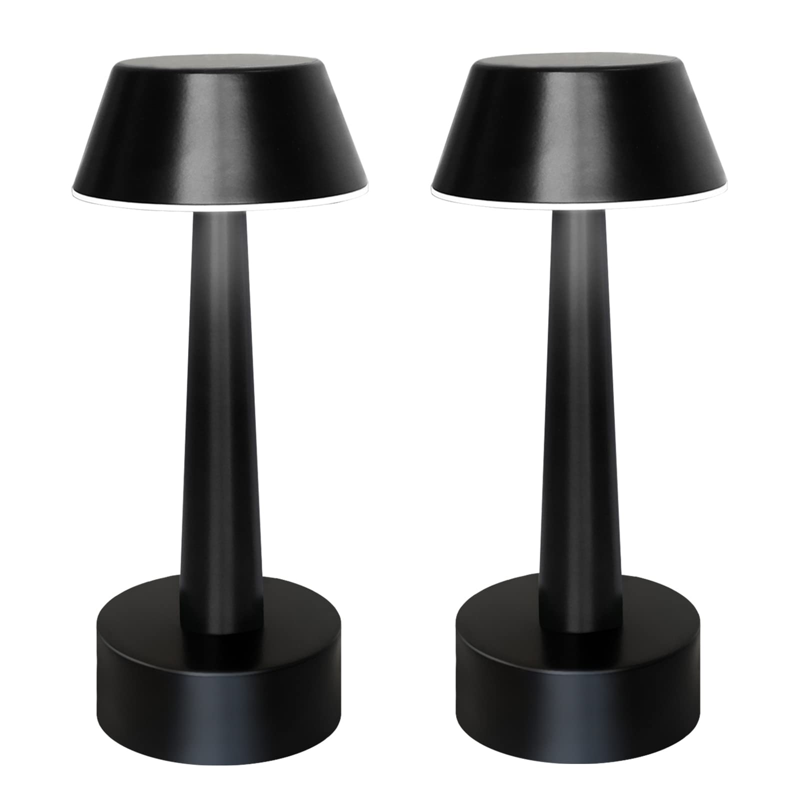 UMEXUS Rechargeable Small Cordless Table Lamp, LED Touch 3 Color Dimming, Metal, Black, Model RG-15825, 2 Pack