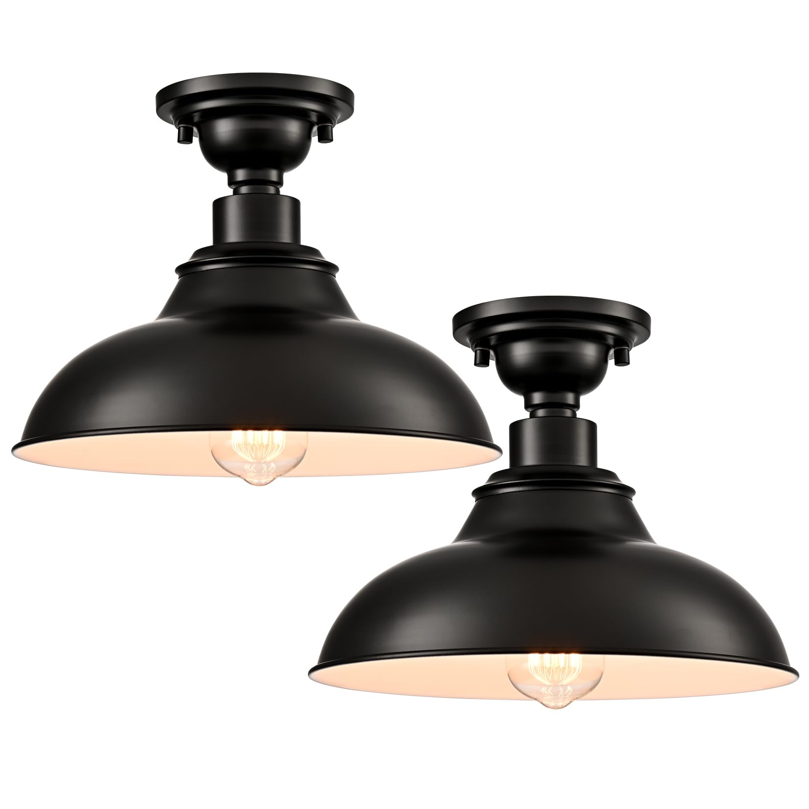 SAMTEEN Farmhouse Black Semi Flush Mount Ceiling Light 2 Pack Modern Barn Ceiling Light Fixtures 12-Inch Matte Black Flush Mount