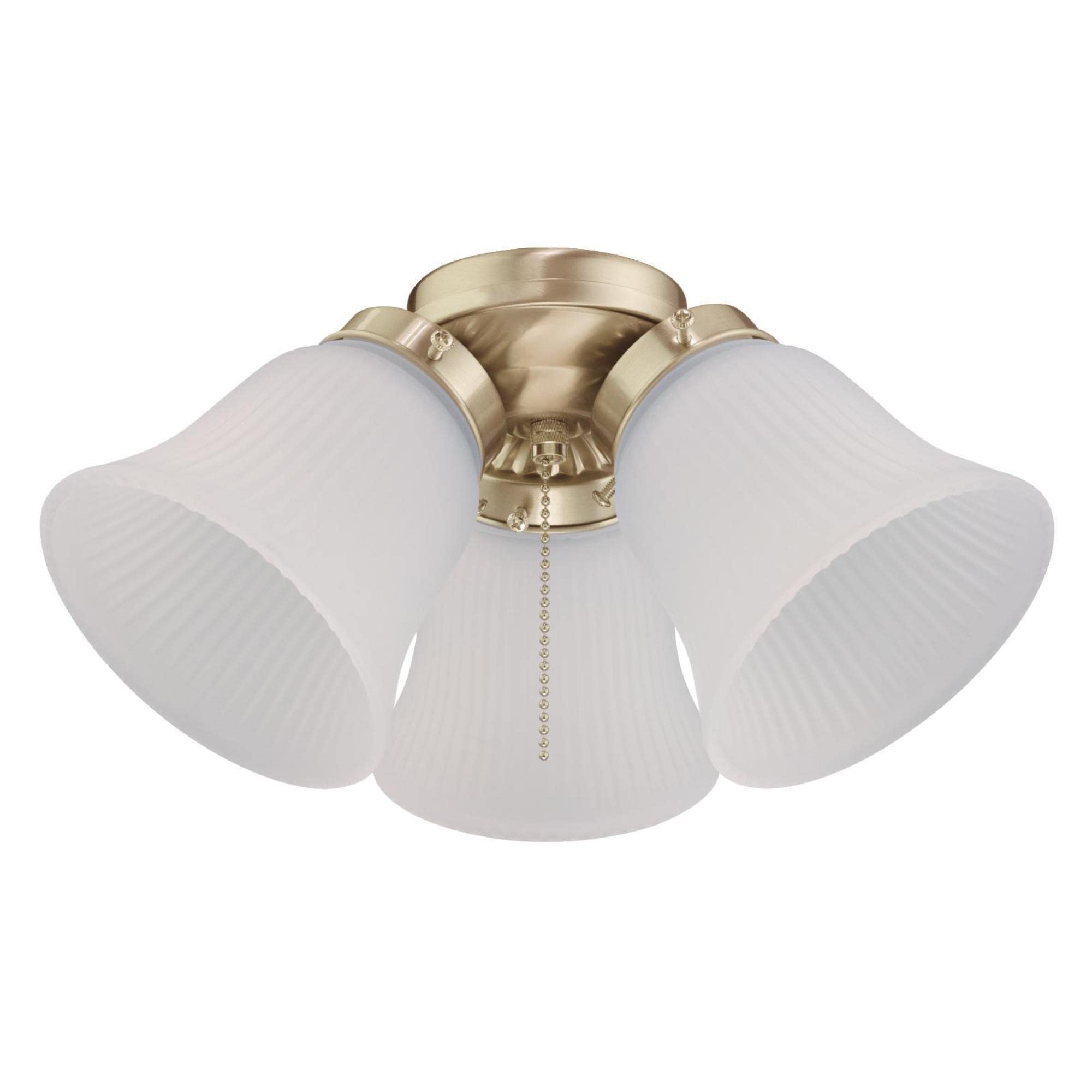 7784500 Three-Light LED Cluster Ceiling Fan Light Kit, Polished Brass Finish with Frosted Ribbed Glass