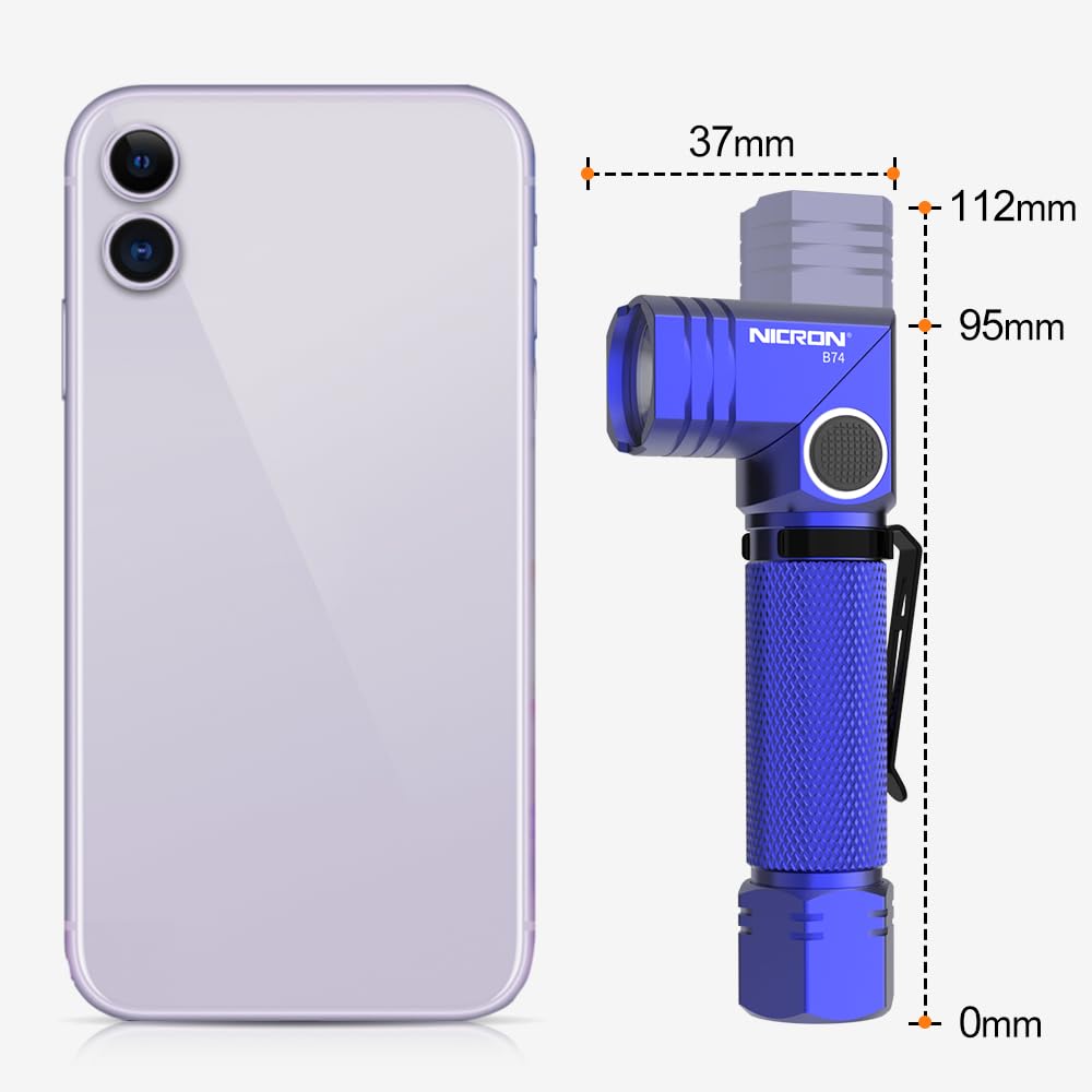NICRON Flashlight 700 Lumens 90 Degree Rechargeable IP65 Waterproof LED Small Type Blue Model B74E-blue