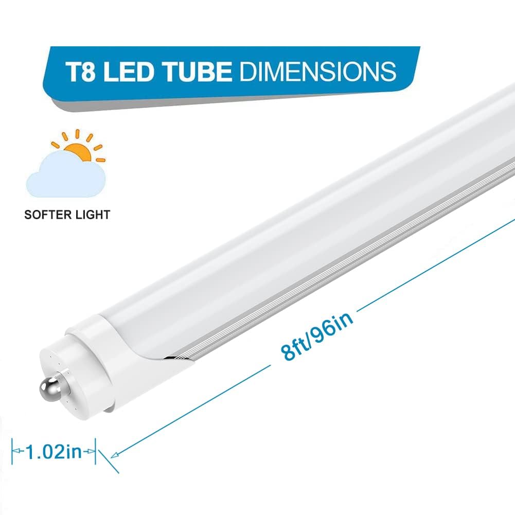 CNSUNWAY 8FT T8 LED Tube Lights - 50W High-Output, 5000K Daylight, Frosted Cover, 10 Pack, ETL Certified