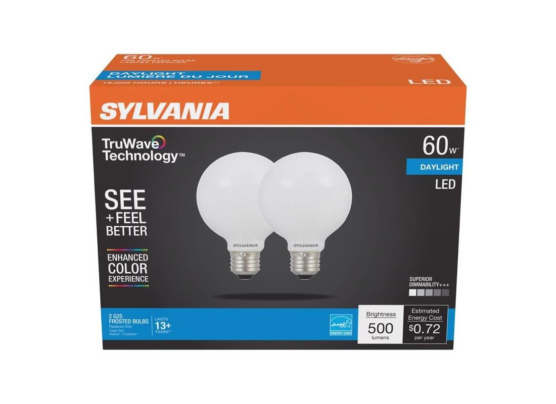 SYLVANIA 40768 - LED6G25DIM950F13YTLRP2 6/CS 2/SKU Globe Style Antique Filament LED Light Bulb2