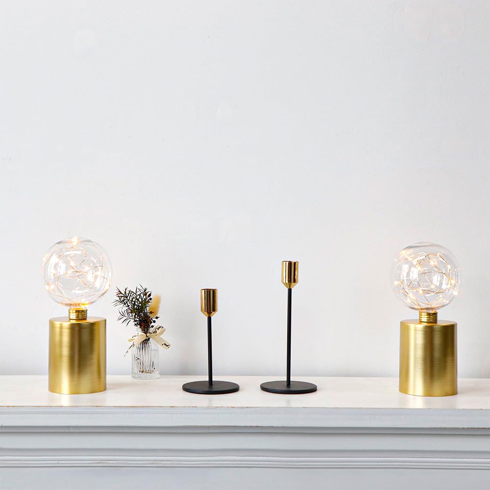 Jhy Design Set Of 2 Gold Table Lamp Battery Powered 8''Tall Cordless Lamp Light Battery Operated Great For Living Room Bedroom W