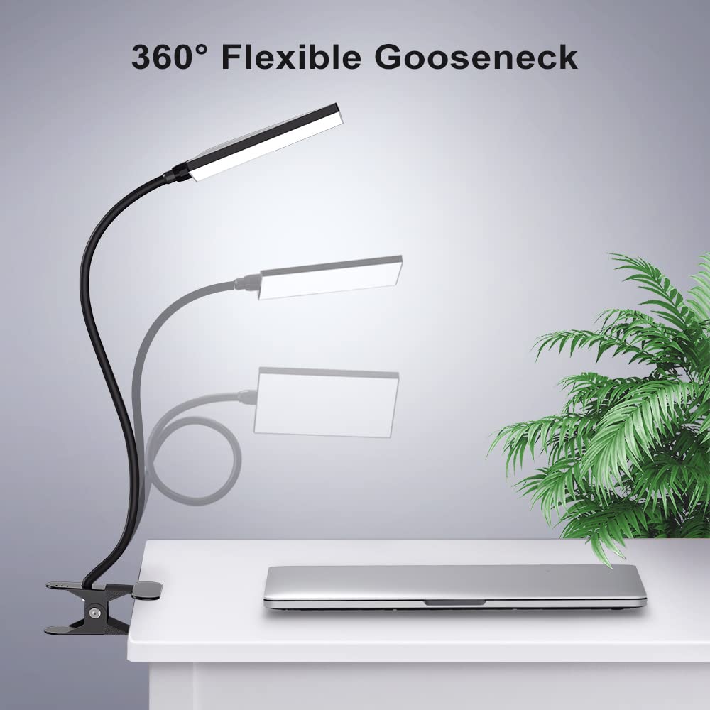 Mongery Led Desk Lamp With Clamp For Home Office, Dimmable Clip On Desk Light With Usb Port, 3 Color Modes 11 Brightness Flexible Gooseneck Reading Lamp For Studying Working, Black