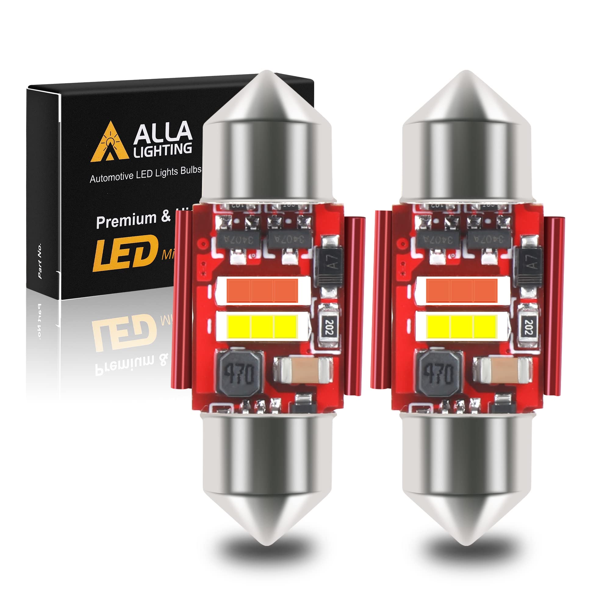 Alla Lighting Dual Color LED Festoon Bulbs 31MM DE3175/DE3022, White/Red Switchback, Map/Dome/Courtesy Lights