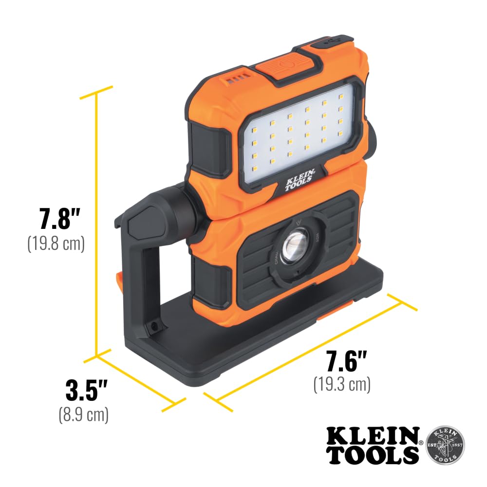 Klein Tools 56417 LED Work Light, 3000-Lumen, 2-in-1 Flood/Spot, Portable, Orange/Black