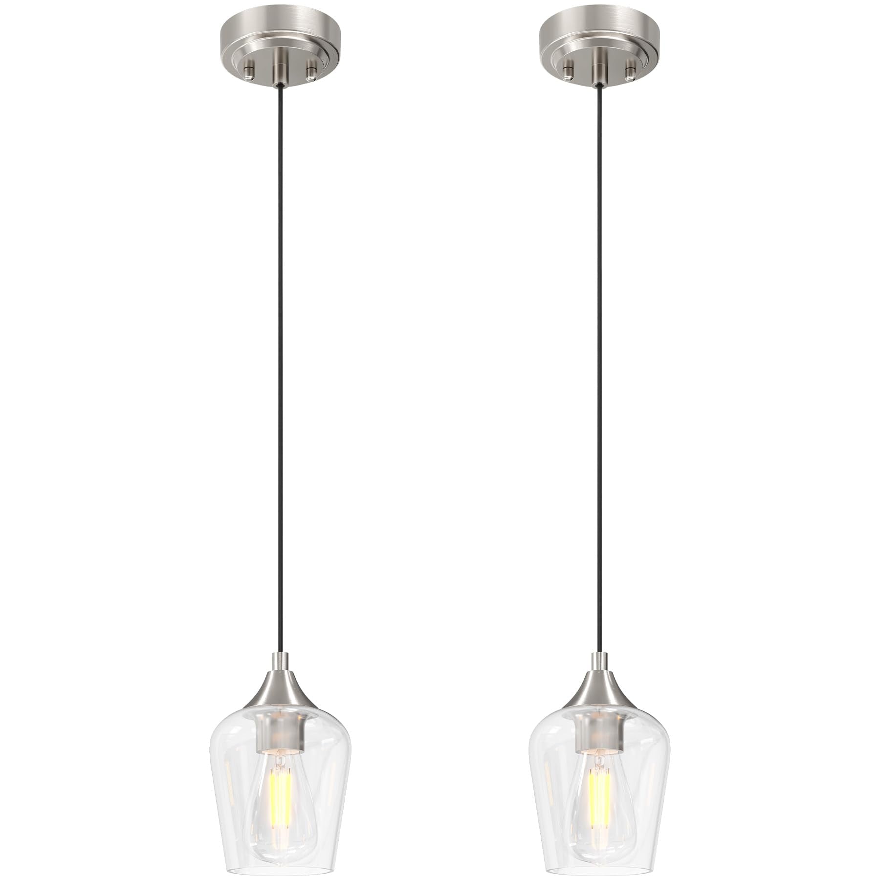 VONLUCE Pendant Lights Kitchen Island, Brushed Nickel Pendant Light Fixtures with E26 Base & Adjustable Cable, Modern Pendant Li