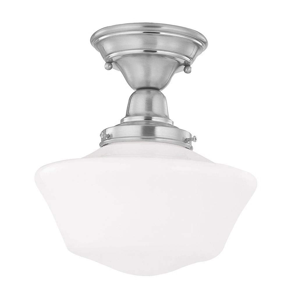 Design Classics 12 Schoolhouse Semi Flush Mount Ceiling Light - Polished Nickel, Milk Glass Shade, Model Dc-10-Sn-Wh