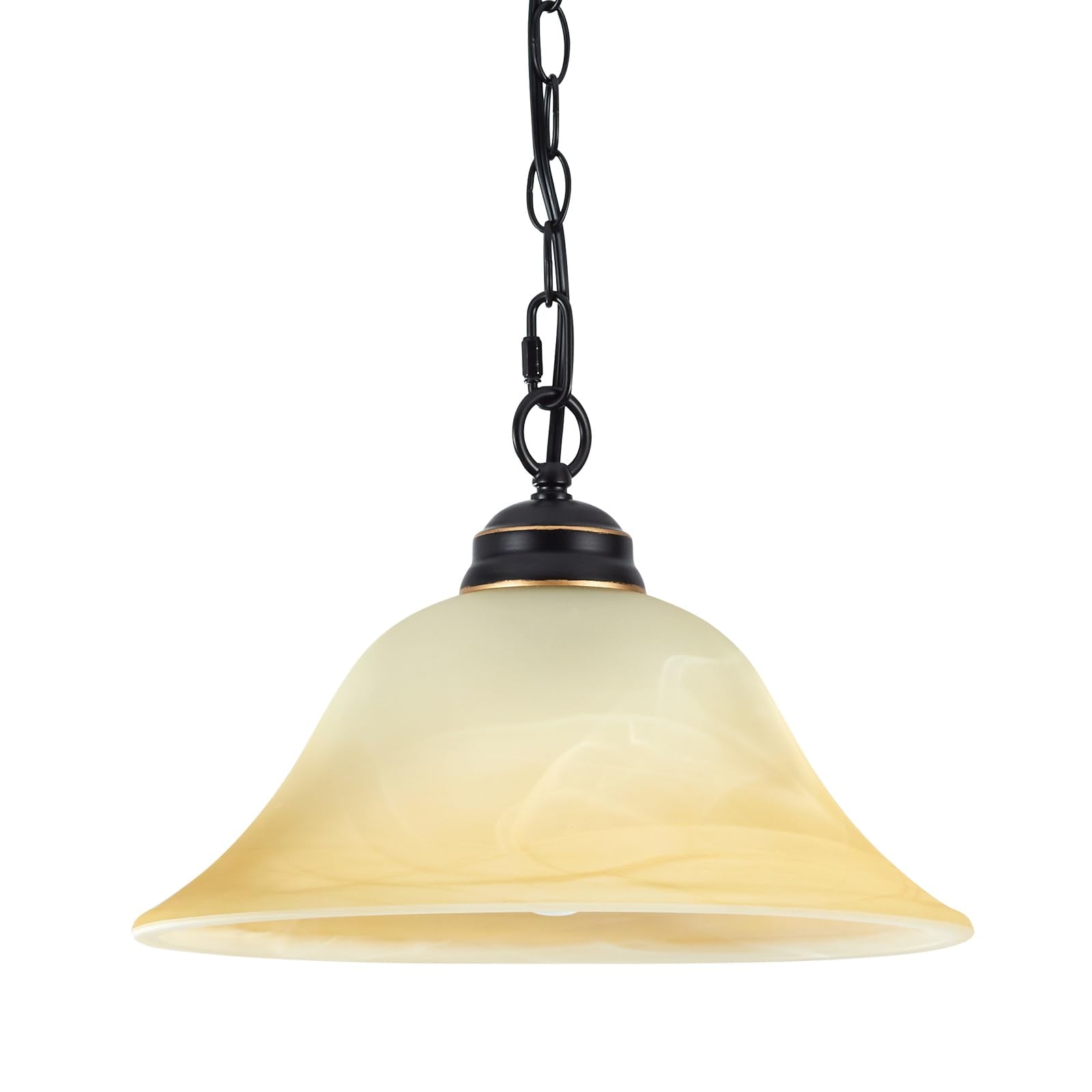 Shengqingtop Dimmable Plug-In Pendant Light, Retro Alabaster Shade, Black & Gold, 16.4Ft