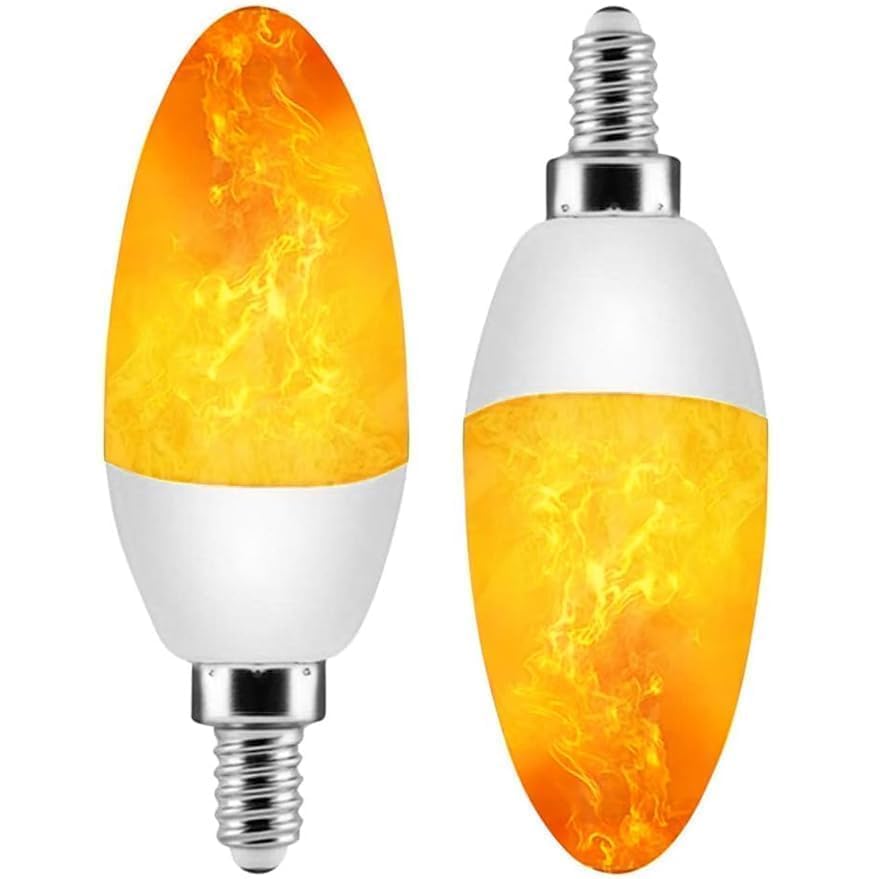 Icrius Led Flame Light Bulbs E12 (2-Pack) - Warm Yellow Flickering Flame Effect Lights For Christmas, Halloween, Parties, Firepl