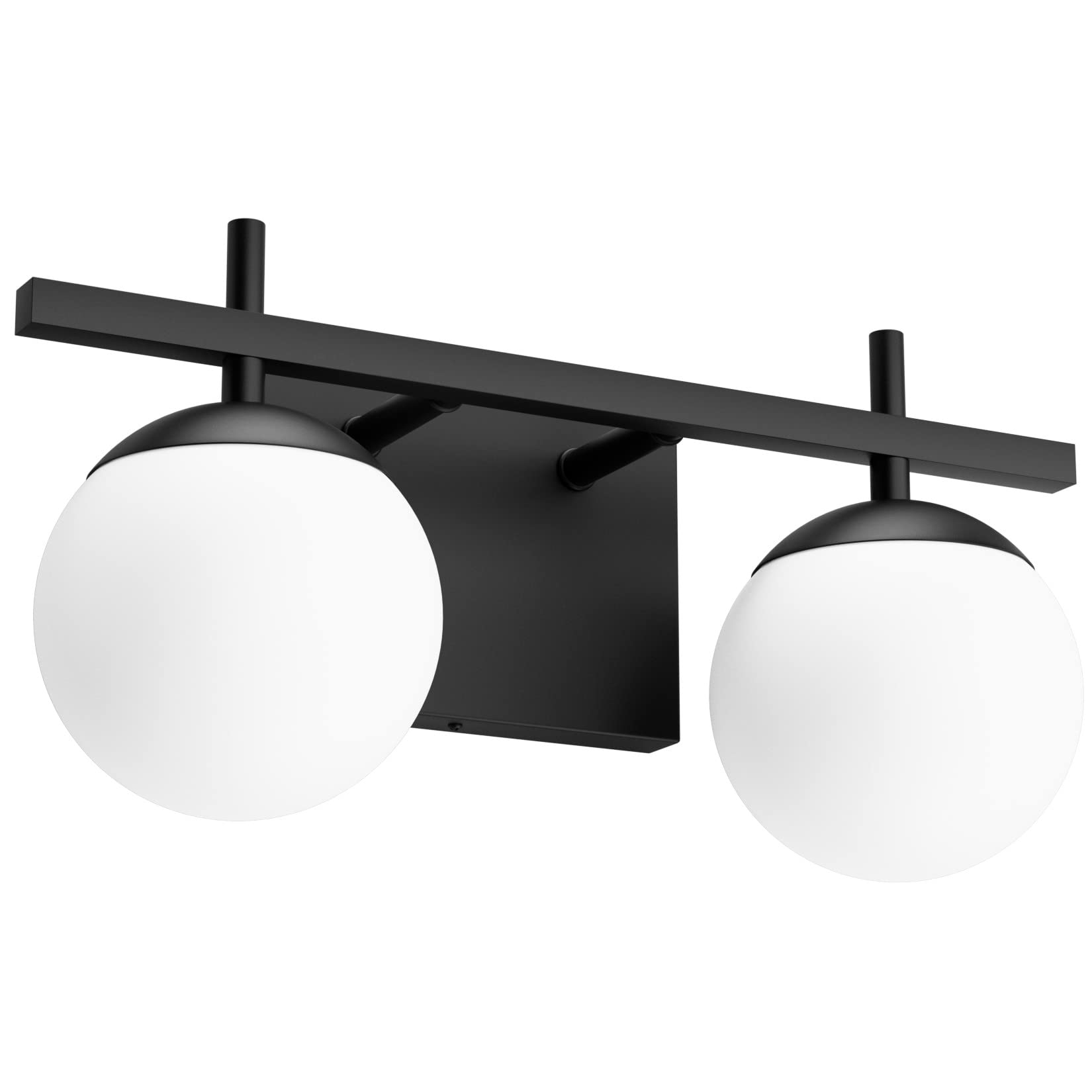 Ralbay Matte Black Mid Century Modern 2-Light Bathroom Wall Light with Milky Glass Balls