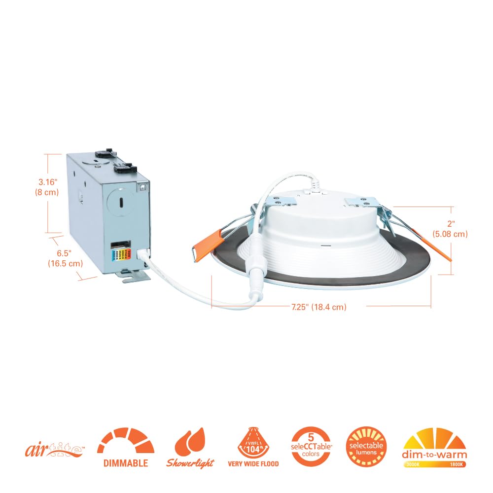 HALO RL 6 inch Canless LED Downlight, 900/1200 Lumens, 5CCT (2700K-5000K), Dim to Warm, Aluminum, Model RL