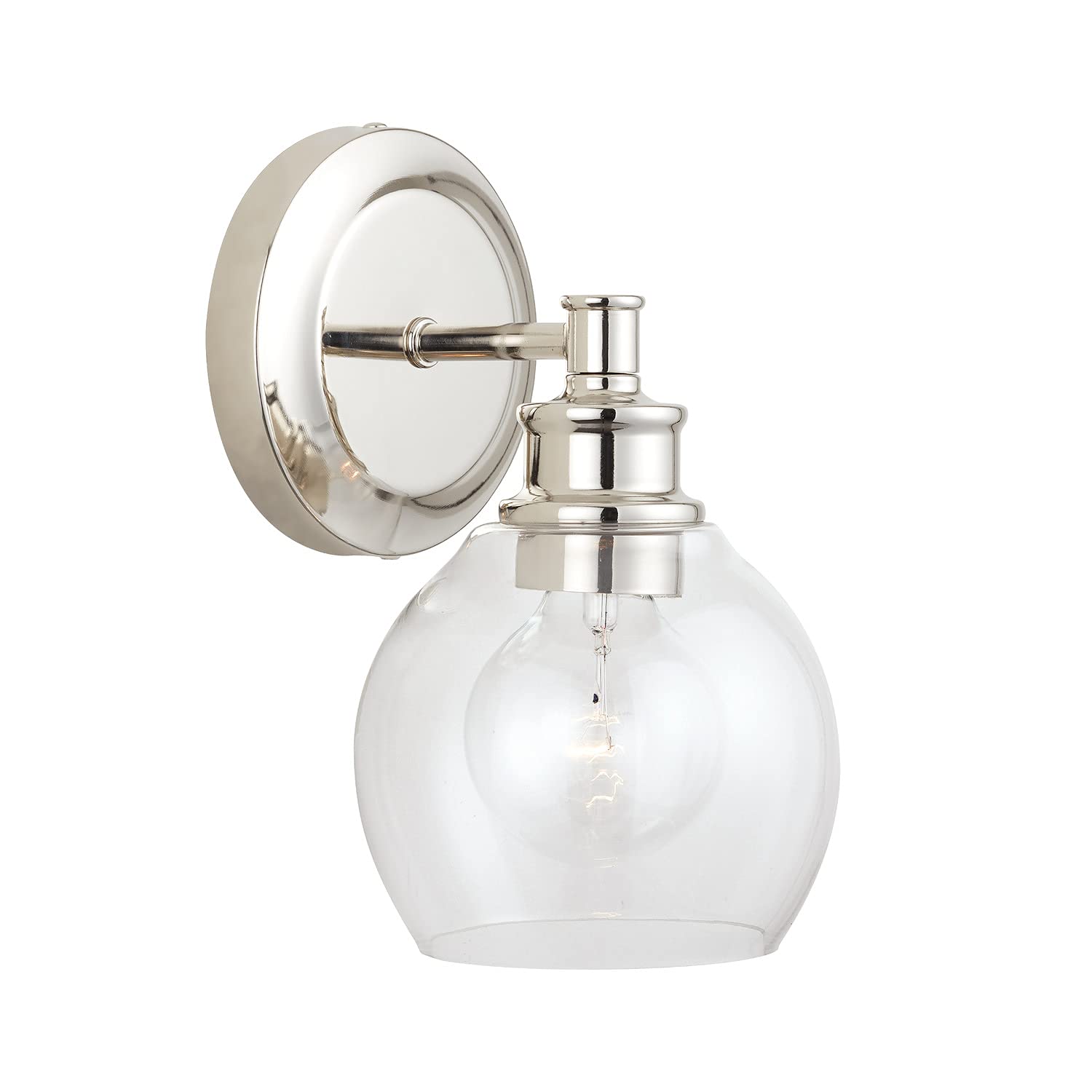 Capital Lighting 621111PN-426 Mid Century Modern Clear Glass Wall Sconce, 1-Light 100 Watt, 10 H x 6 W, Polished Nickel