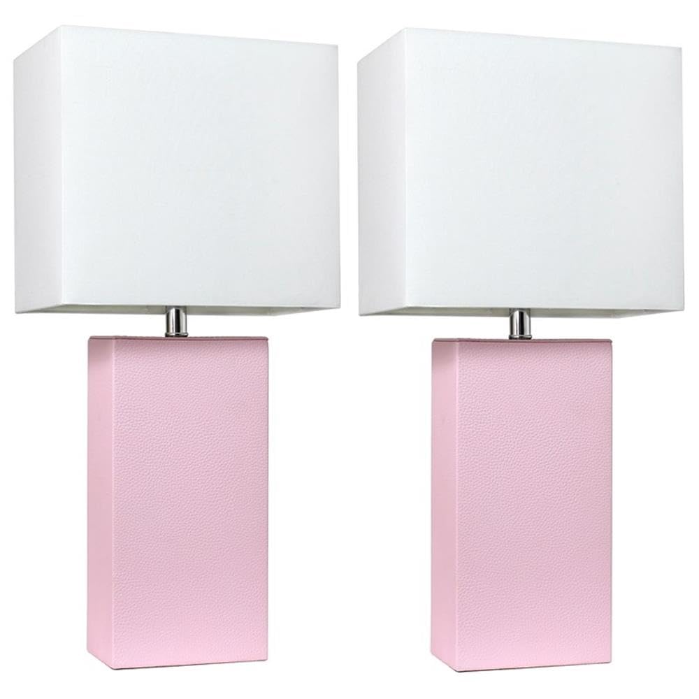 Elegant Designs Modern Leather Table Lamps, Blush Pink, 10X6X21, 2 Pack, Lc2000-Bpk-2Pk, White Fabric Shades