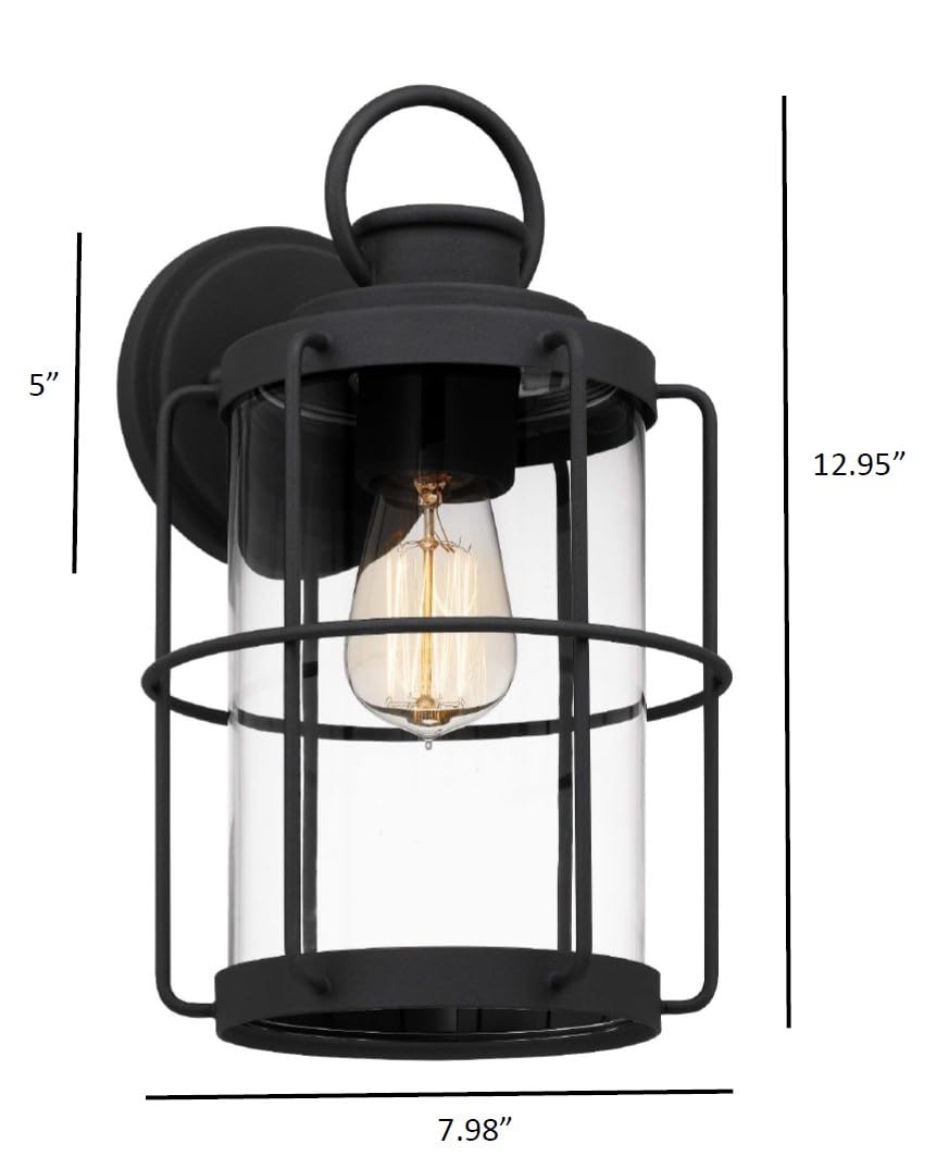 Tawson Cain Outdoor Wall Lantern, Matte Black, Clear Glass Shade, Weather Resistant, Model 11410