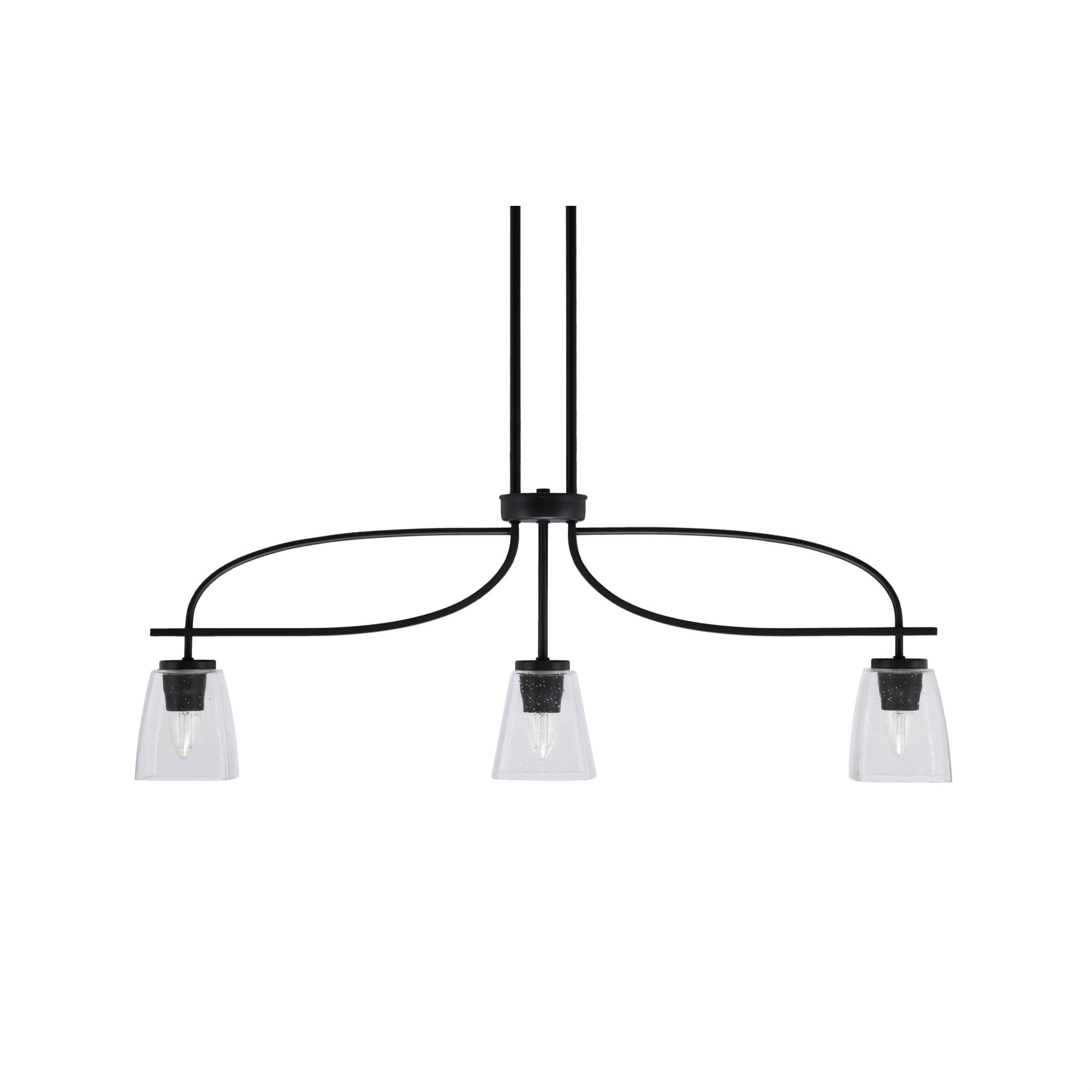 Cavella 3 Light Island Light Shown in Matte Black Finish with 4.5&quot; Square Clear Bubble Glass