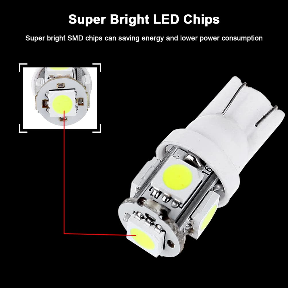 cciyu T10 5-5050-SMD LED Bulb for Instrument Panel, Twist Lock Socket, White