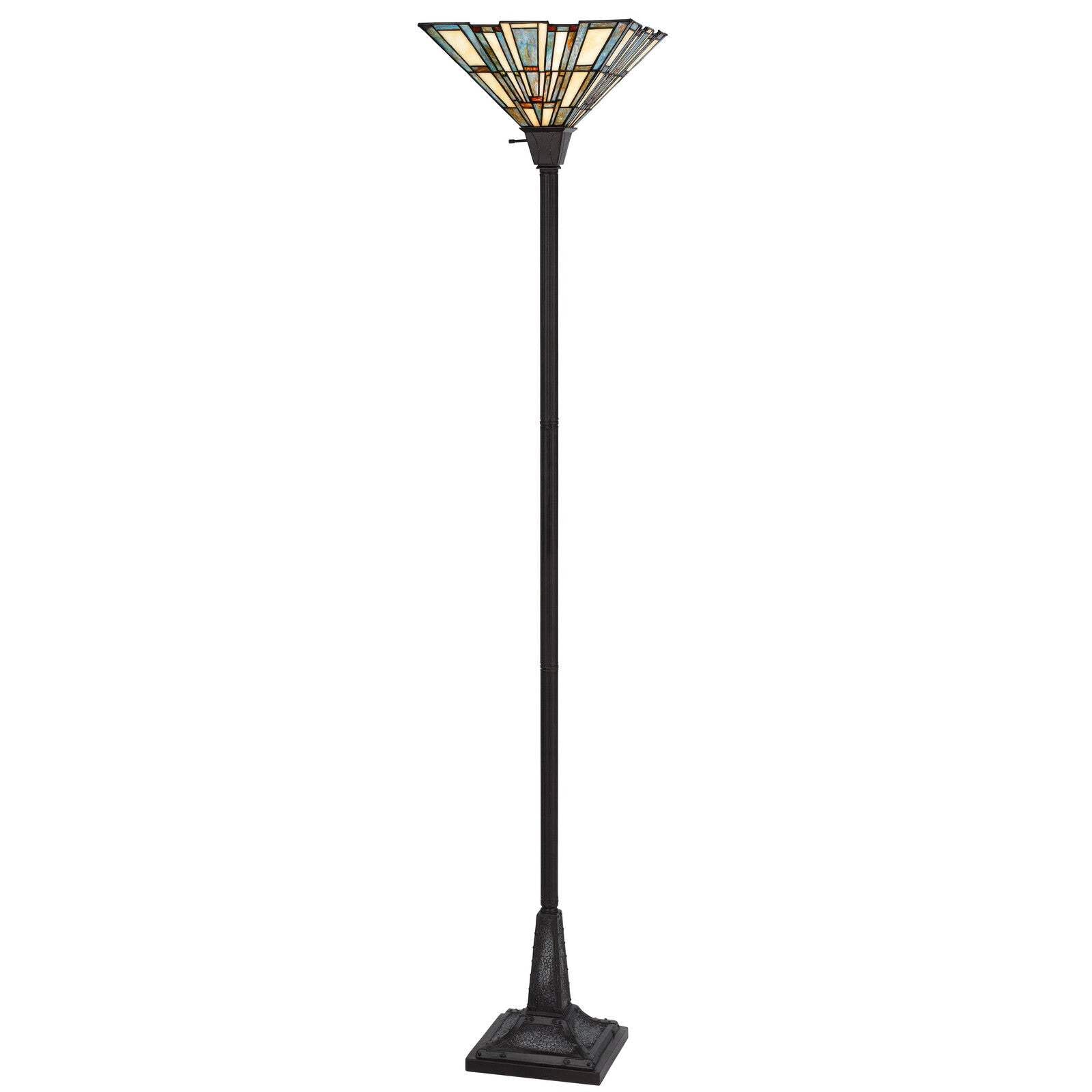 HomeRoots Torchiere Floor Lamp with Abstract Tiffany Glass Shade, 72 in, Bronze