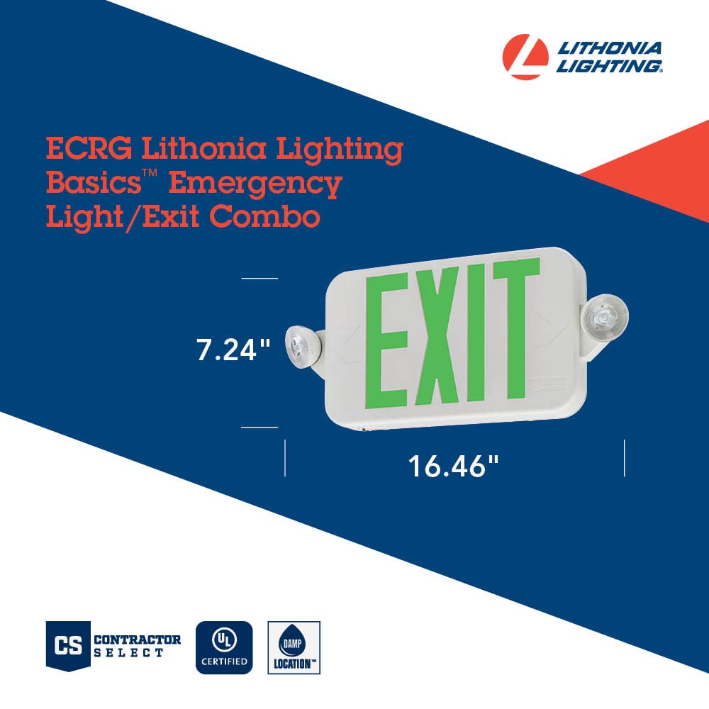 Lithonia Lighting Ecrg Ho Rd M6 Led Emergency Light/Exit Combo, Red/Green Switchable, High Output Battery, With 2 Round Led Ligh