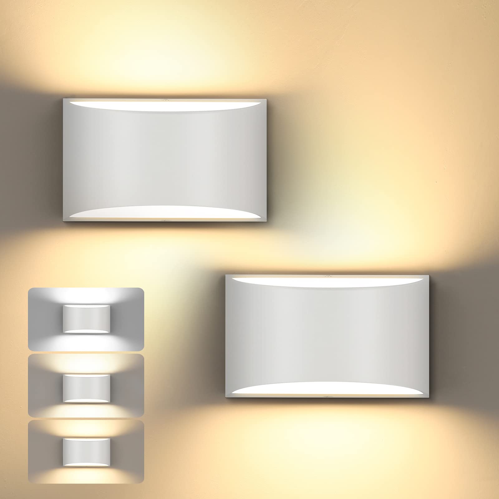 Trlife Dimmable Wall Sconces, 3000K/4000K/6000K Selectable Modern Wall Sconce 12W Led Aluminum Wall Mounted Light Set Of 2 Hardw