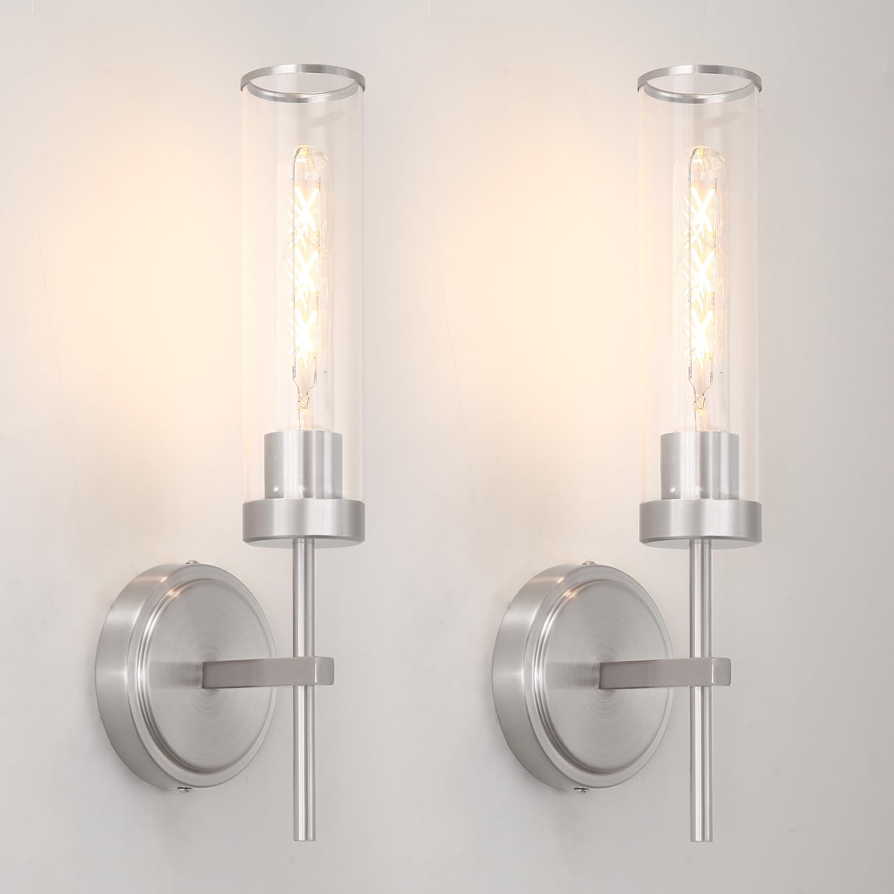 Wall Sconces Set Of 2  Brushed Nickel Sconces Wall Lighting  Modern Bathroom Vanity Light Fixtures With Clear Glass  Bathroom Sconces Wall Mount Lights For Living Room Bedroom Hallway  Hardwired