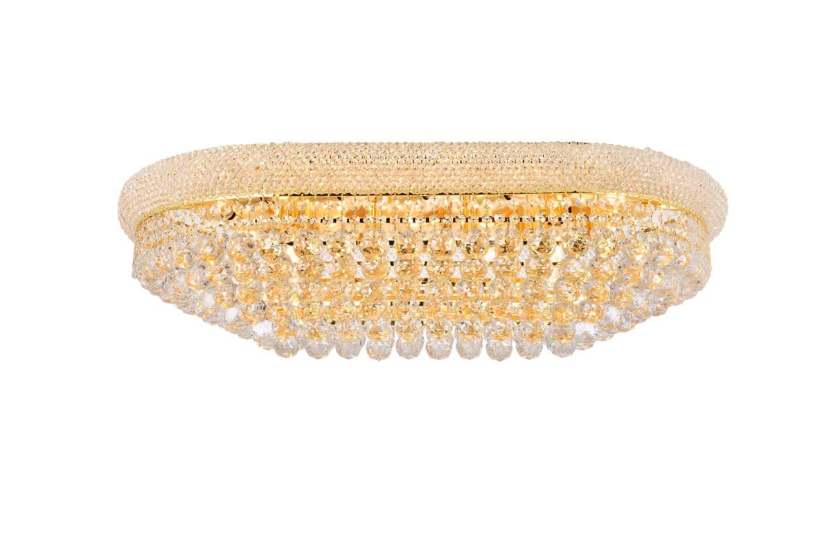 Elegant Lighting 18-Light Flush Mount Chandelier, Gold Finish, Clear Crystals, Model 1800F36SG/RC