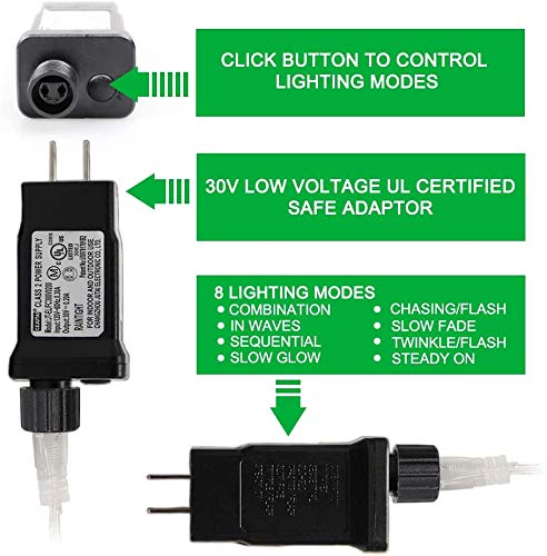 MYGOTO String Lights, 33FT 100 LEDs, Waterproof, 8 Modes, 30V UL Certified, Green