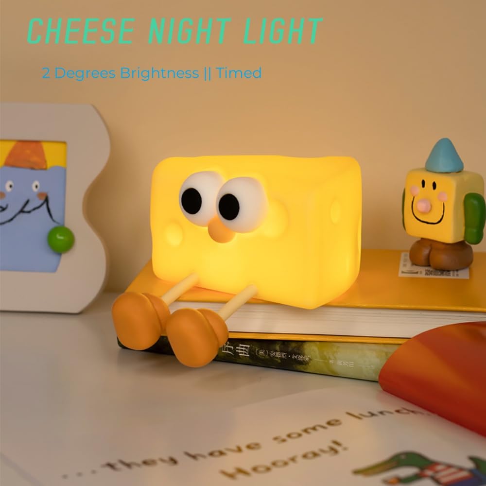 ZHTMFYZ Cheese Kids Night Light, with Phone Holder,Cute Cartoon Soft Silicone LED Timed Lamp,Rechargeable Kawaii Nursery Bedside