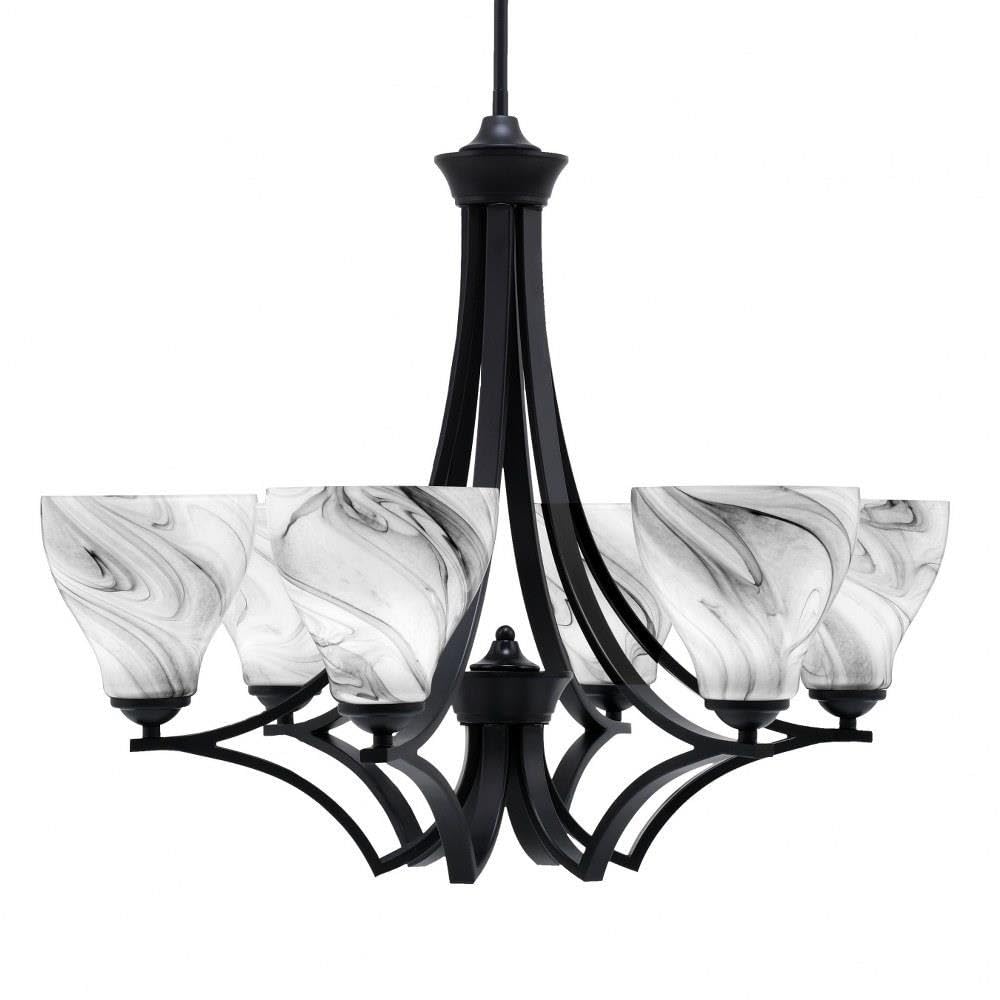 Toltec Lighting 566-MB-4769 Zilo - 6 Light Uplight Chandelier-23 Inches Tall and 26.75 Inches Wide, Finish Color: Matte Black, Glass Color: Onyx Swirl