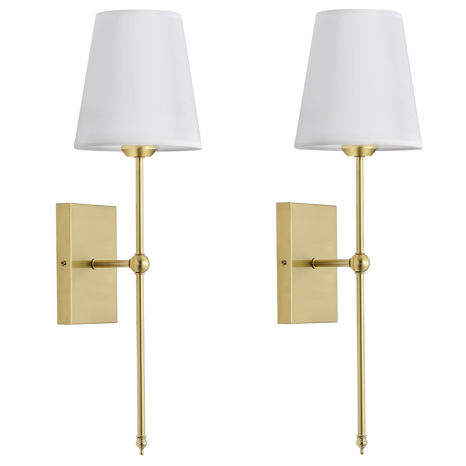 GLADFRESIT Set of 2 Slim Wall Sconces with White Fabric Shade, Gold Bronze Base Indoor Wall Light Fixtures for Bedroom Bedside B