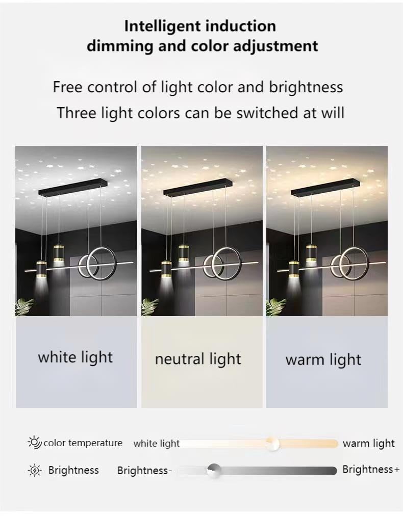 5 Lights LED Island Light, 39.4 Inch Creative Island Light with Remote Control & Infinitely Dimmable Hanging Light, Geometric Li