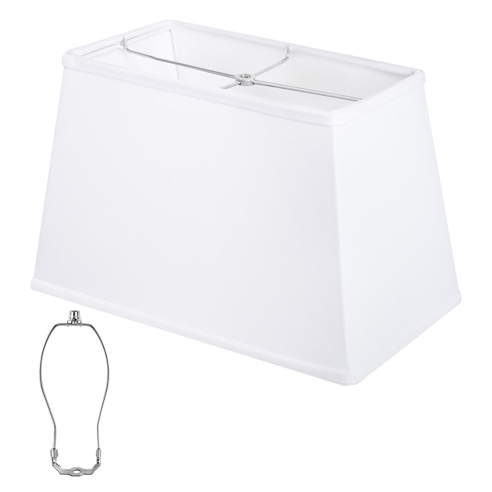 Rectangle White Lamp Shade, Square Large Linen Lamp Shades, Top 7x12.5, Bottom 9x15, Height 9.8, Includes 1 Harp Holder,2 Adapte