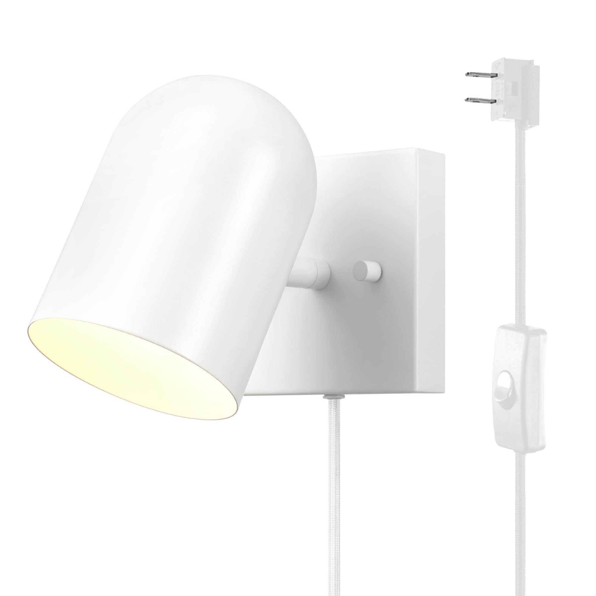 Globe Electric 65000146 1-Light Plug-In Or Hardwire Wall Sconce, Matte White, 6Ft White Braided Fabric Cord, In-Line Rocker Swit