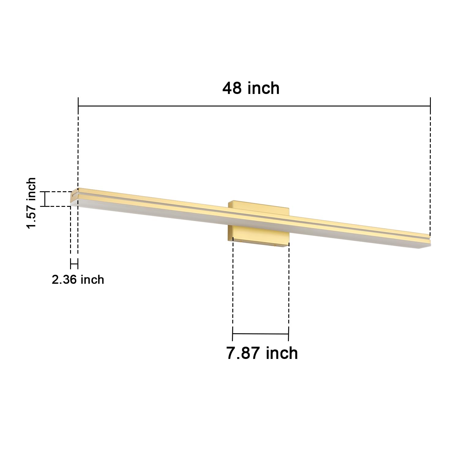 SineRise 48-Inch LED Bathroom Vanity Light Bar, Gold Stainless Steel, Cool White 6000K Wall Lighting Fixture Over Mirror